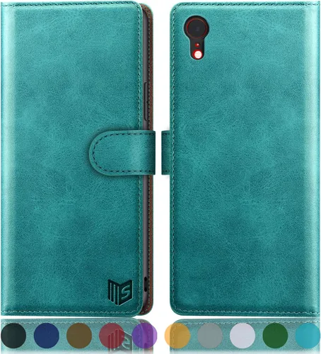 SUANPOT Funda de piel tipo cartera para iPhone XR 6.1 (no XS 5.8 pulgadas, XS Max 6.7 pulgadas) con bloqueo RFID, tarjetero de crédito, funda de