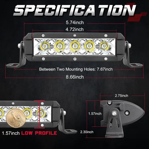 Miniatura 2 de OFFROADTOWN Barra de Luz LED de 6 Pulgadas de Una Sola Fila Focos LED Delgados para Conducción Todo Terreno Luces de Niebla de Trabajo Luz Spot