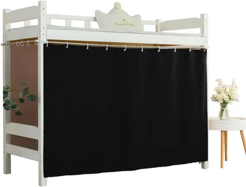 Cortinas opacas para litera de fondo sólido, tela de privacidad para cama individual, color negro