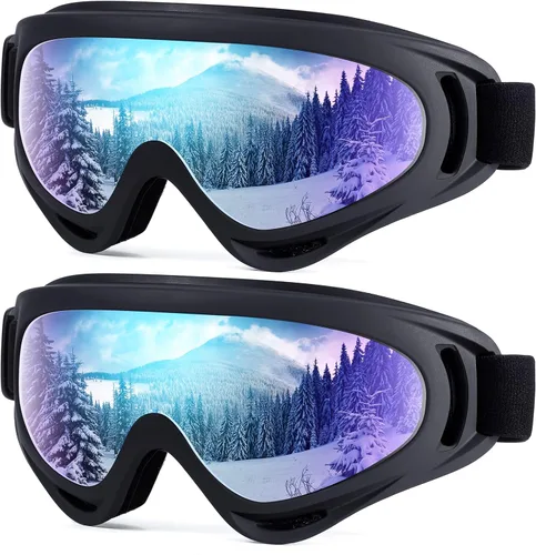 Dizywiee Paquete de 2 gafas de esquí para niños, gafas de snowboard para adultos, jóvenes, adolescentes, niños y niñas, gafas de deportes de nieve