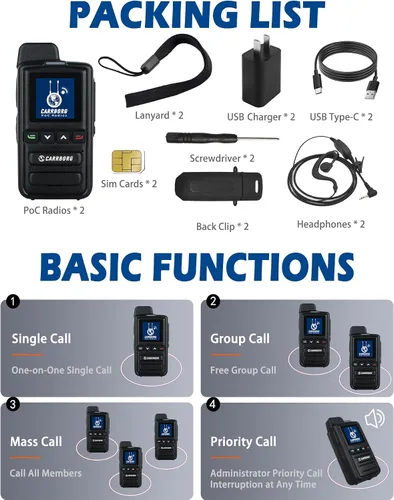 Miniatura 4 de CARRBORG X13 Global Rapid Walkie Talkies Radios bidireccionales de largo alcance (paquete de 2) Rango ilimitado Sin por vida Auricular