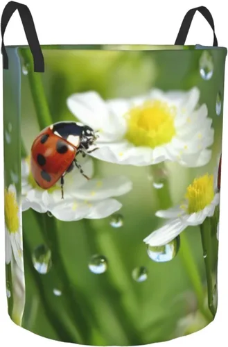 Miniatura 2 de Summer Ladybird Flowers print Circular Hamper Waterproof Storage Bin Organizer Basket Laundry Hamper With Handles For Clothes Toys Small