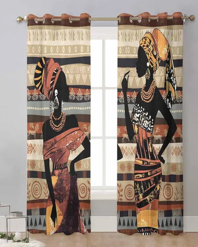 Miniatura 12 de Cortinas traslúcidas históricas africanas de 39 pulgadas de largo, juego de 2 paneles de cortinas para cocina, dormitorio, sala de estar, puerta