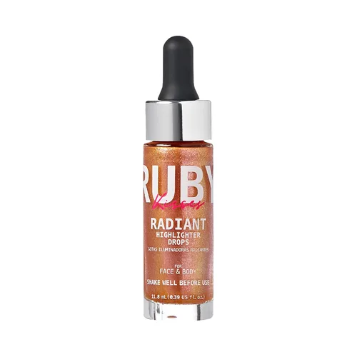 Ruby Kisses Radiant Drops, maquillaje iluminador líquido brillante, iluminador suave para cara y cuerpo, brillo natural para la piel (oro rubor)