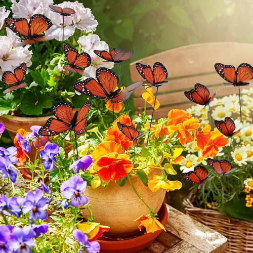 Miniatura 6 de Vicenpal 200 estacas de mariposa monarca, mariposa monarca para el día de los muertos, adornos de jardín impermeables, 4 tamaños diferentes
