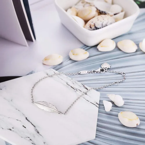 Miniatura 4 de AmorAime Pulsera de plata para mujer pulsera de plumas simples de la suerte con amor de plata de ley 925 joyería ajustable para niñas