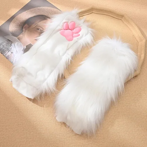 Miniatura 5 de Furry Costume Cosplay Set For Women 3d Toe Beans Gloves Cat Tail Clip Ears Leg Warmers Fluffy Party Toys For Gift
