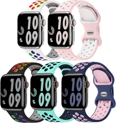 Miniatura 16 de 5 Pack de Correas Deportivas Compatibles con Apple Watch de 44mm 45mm 46mm 42mm 41mm 40mm 38mm 49mm para Hombres Mujeres, Correa de Muñeca
