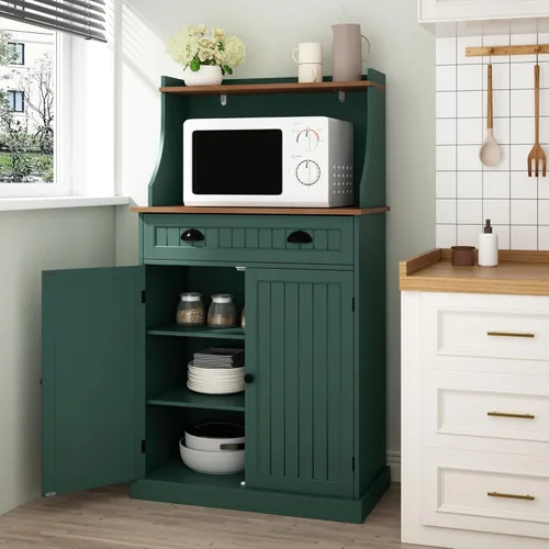 Miniatura 10 de ARTPOWER - Gabinete/Soporte de microondas de cocina de 54" con almacenamiento y cajones, armario de almacenamiento de despensa con alacena y Blanco