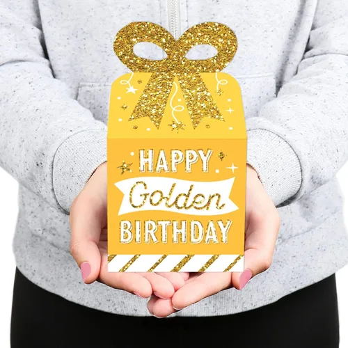 Miniatura 8 de Big Dot of Happiness Golden Birthday – Cajas de regalo cuadradas – Cajas de lazo para fiesta de feliz cumpleaños – Juego de 12
