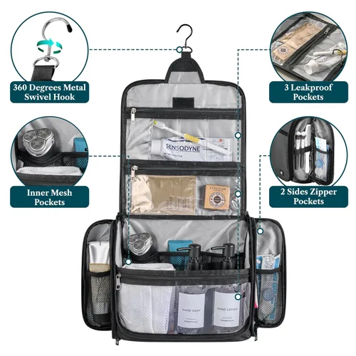 Miniatura 3 de PAVILIA Neceser colgante grande, bolsa de viaje para mujeres y hombres, organizador de cosméticos, bolsa de maquillaje resistente al agua
