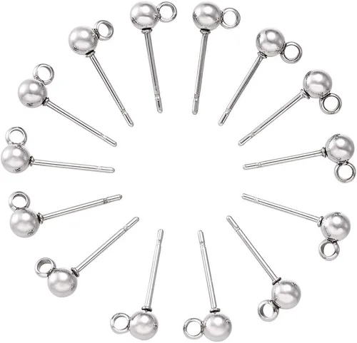 Miniatura 3 de Craftdady 40 aretes redondos de acero inoxidable de 0.669 x 0.354 in con lazo de 0.039 in para hacer joyas de aretes