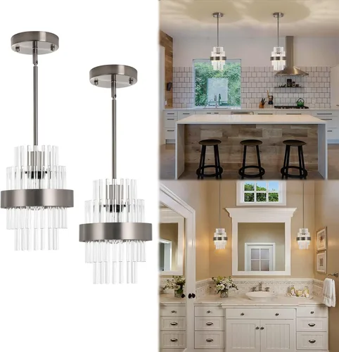 Miniatura 11 de Lámparas Colgantes, Iluminación Colgante de Cristal Moderna de 7 pulgadas, Luces Colgantes de Isla de Cocina de Níquel Cepillado, Iluminación