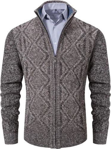 Miniatura 46 de VtuAOL Suéteres tipo cárdigan para hombre, con cremallera completa, cuello alto, cárdigan de punto casual con bolsillos