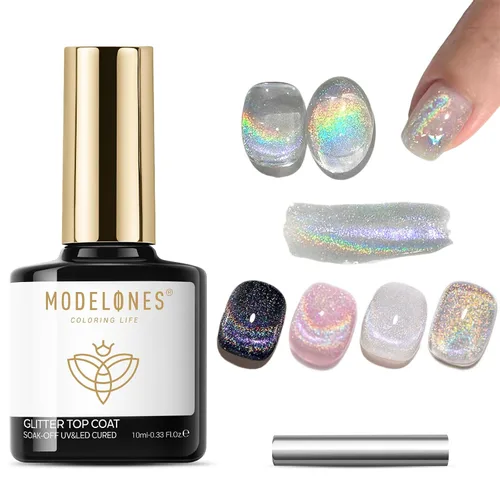 Miniatura 12 de Modelones Esmalte de uñas en gel con purpurina, acabado brillante ultra fino blanco con aurora, purpurina transparente, acabado brillante con A1