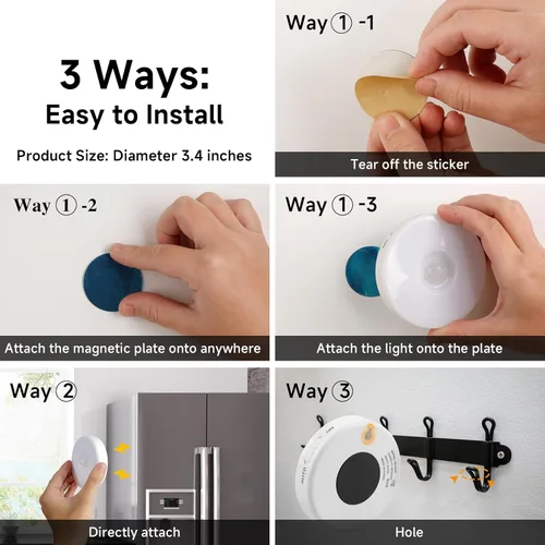 Miniatura 6 de Luz de sensor de movimiento LED recargable mejorada para interiores, batería brillante y duradera, luces de disco adhesivas con sensor de movimiento