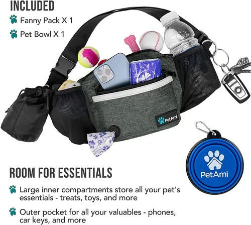 Miniatura 2 de Bolsa de cintura para perros PetAmi, bolsa de golosinas para paseos, entrenamiento, dosificador de bolsas para excrementos incorporado, soporte