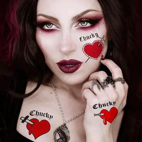 Miniatura 2 de Coktak 36 piezas de corazón de tatuaje de novia de chucky para mujeres, hombres, niños y adultos, kit de maquillaje de zombies de Halloween
