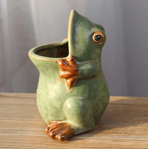Miniatura 2 de Maceta de cerámica con forma de rana para plantas bonsái, maceta para flores, maceta para suculentas, maceta multiusos, decoración de jardín al aire