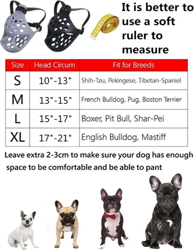 Miniatura 5 de Bozal corto para perro, de silicona suave, ajustable, transpirable, bozal para masticar, morder, ladrar, entrenar, ideal para perros de cara plana