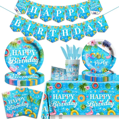 Miniatura 13 de Suministros para Fiestas de Neón, 142 Piezas Let Glow Decoraciones de Fiesta Incluyendo Platos de Papel Desechables, Tazas, Manteles, Decoración