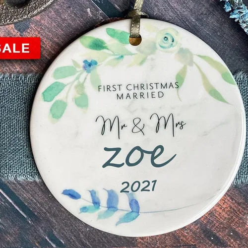 Miniatura 17 de Adorno de matrimonio de 1ª Navidad – Adorno de Navidad «Just Married» – Adorno de señor y señora – Adornos de boda – 1ª Navidad comprometida