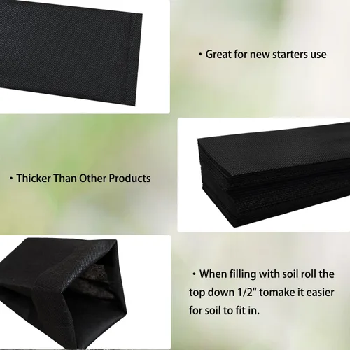 Miniatura 6 de Belit 50 piezas de 26 cm de alto bolsas de cultivo de vivero profundas, macetas de plantas no tejidas para el inicio de plantas enraizadas, Negro