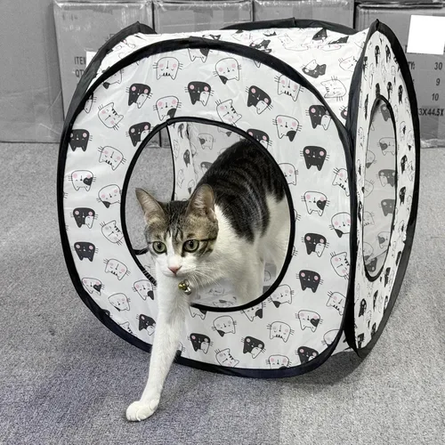 Miniatura 5 de Andiker Tienda para gatos, túnel de gatos con 3 agujeros seguro y fuerte, lindo túnel plegable fácil de transportar para gatos de interior, gatitos