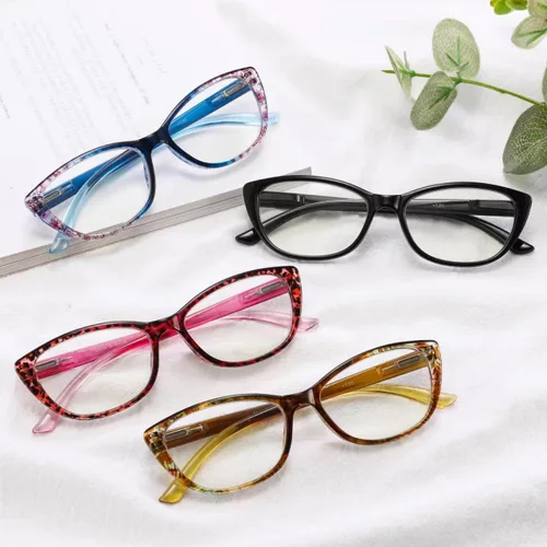 Miniatura 6 de Paquete de 4 lentes de lectura de ojo de gato para mujer, lectores con bloqueo de luz azul con bisagras de resorte, anteojos de lectura antirreflejos