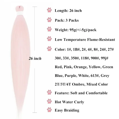 Miniatura 4 de Cabello trenzado preestirado en oro rosa púrpura 26 pulgadas extensiones de cabello de color rosa claro para trenzas de ganchillo, trenzas de caja