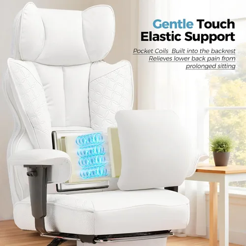 Miniatura 4 de COMHOMA Silla de Oficina de Escritorio 400LBS Sillas de Oficina Grandes y Altas Sillas Ergonómicas para Juegos con Asiento Ancho Silla de Cuero