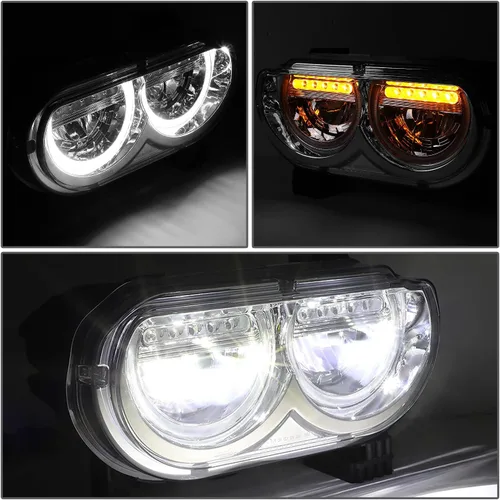 Miniatura 4 de DNA MOTORING HL-HAY-020-CH Par de faros de halo completos con señal de giro secuencial LED, medio anillo, compatible con modelos 08-14 Dodge