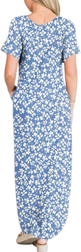 Miniatura 4 de ANRABESS - Vestido largo de playa de verano con bolsillos, suelto, informal, de manga corta, para mujer