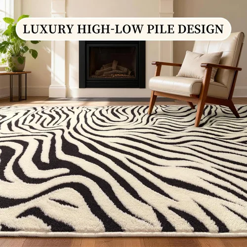 Miniatura 4 de YIHOUSE Alfombras de entrada de 2 x 3 pies: alfombra pequeña lavable a rayas de cebra – moderna alfombra negra y blanca crema para la entrada