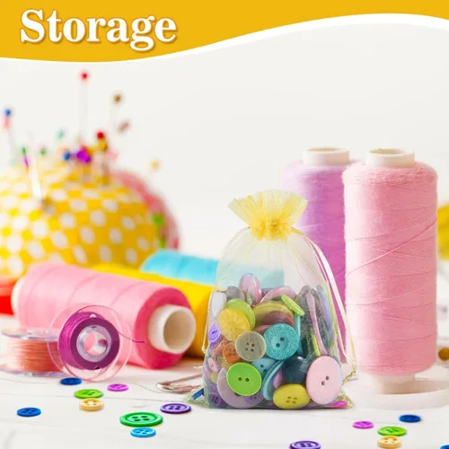 Miniatura 4 de Sukh 100 bolsas de organza doradas de 10 cm x 15 cm, pequeños saquitos de organza, bolsas de regalo con cordón, malla, para joyería, favores, Dorado