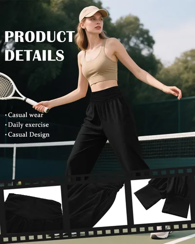 Miniatura 5 de Paquete de 2 pantalones deportivos de yoga para mujer, cómodos pantalones deportivos con bolsillos, casuales, holgados, cómodos y de cintura alta