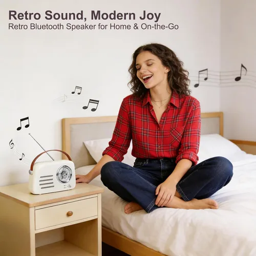 Miniatura 8 de Altavoz Bluetooth vintage con radio FM, caja de auge inalámbrica portátil, más de 20 horas de duración de la batería, radio retro