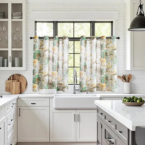 Miniatura 25 de MYSKY HOME - Cortinas plisadas con estampado floral para sala de estar/comedor, cortinas plisadas para proteger la privacidad, 84 pulgadas de largo