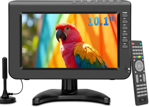 Jexiop Televisión portátil de 10.1 pulgadas, pantalla de 720P pequeña televisión con antena y sintonizador digital ATSC, puerto USB HDMI, cable de