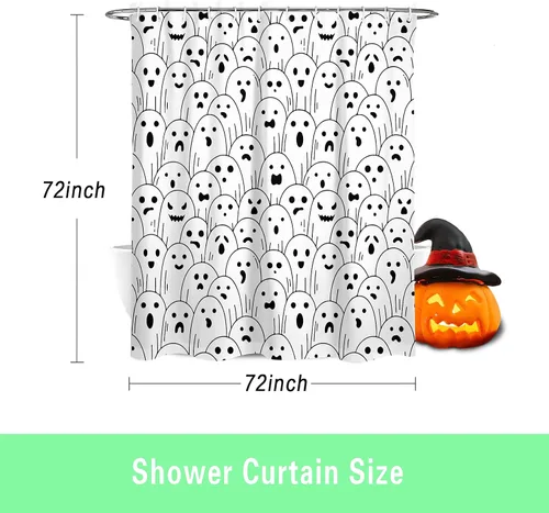 Miniatura 7 de Cortina de ducha de fantasma, tela impermeable con ganchos, 72 x 72 pulgadas, perfecta para decoración de baño de Halloween Cortina de ducha