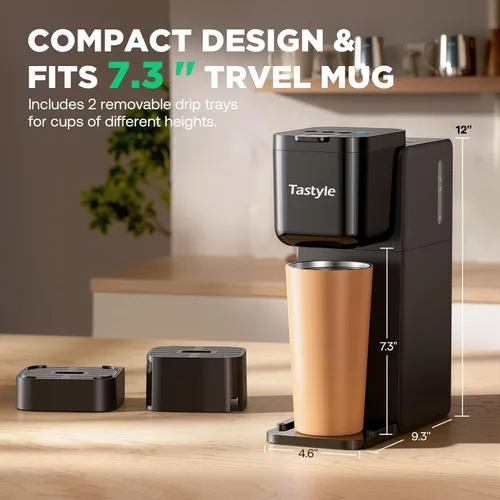 Miniatura 5 de Tastyle Cafetera de una sola porción para K Cup y café molido Prepara hasta 16 onzas, se adapta a tazas de viaje de 7.3 pulgadas Caliente, audaz