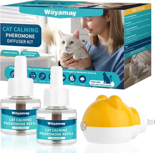 Woyamay Difusor calmante para gatos, difusor calmante de feromonas para gatos, para aliviar la ansiedad de los gatos, kit de difusor de feromonas