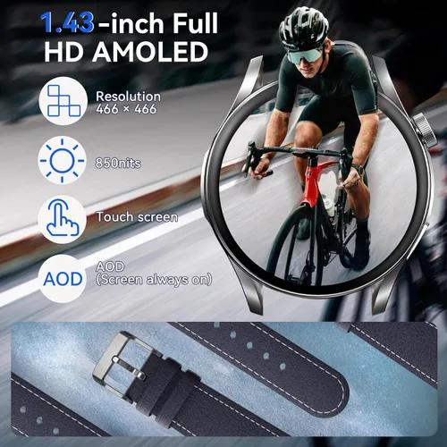 Miniatura 2 de Reloj inteligente (respuesta/hacer llamadas), pantalla FHD AMOLED de 1.43 pulgadas para hombres y mujeres, más de 100 modos deportivos, relojes