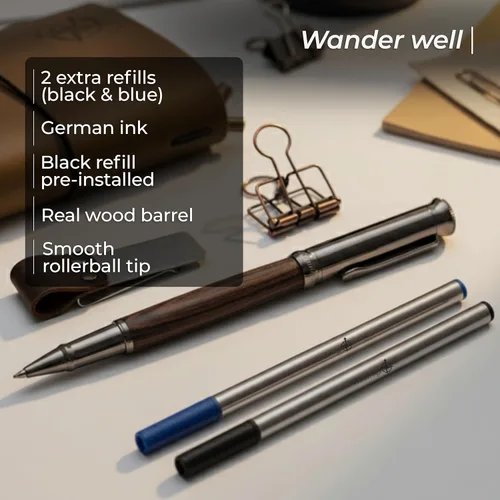 Miniatura 3 de WANDERINGS Cuaderno A5 Travelers hecho a mano, de cuero auténtico, 6 x 8.5 pulgadas, diario de viaje recargable con soporte para bolígrafo