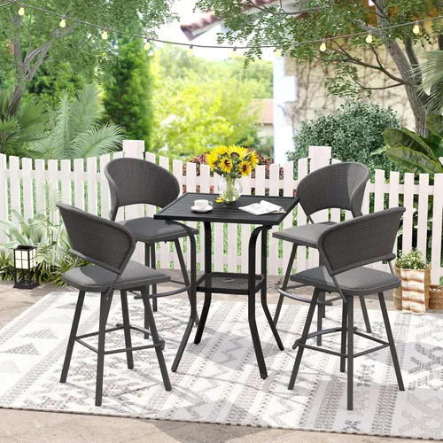 Miniatura 15 de VICLLAX Juego de barra de patio al aire libre de 3 piezas, mesa redonda de altura con agujero para sombrilla y 2 sillas de textileno para césped