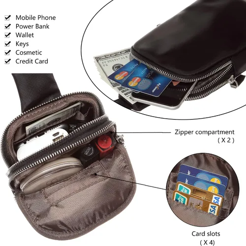 Miniatura 7 de INICAT Bolsos cruzados pequeños de nailon para mujer, bolsa de 1 litro para hombre, bolsa de hombro, riñonera, artículos esenciales de viaje