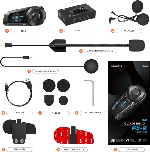 Miniatura 9 de Fodsports FX-S auriculares Bluetooth para motocicleta V5.4, sistema de comunicación de intercomunicador para casco de 2 vías con IP67 impermeable