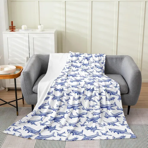 Manta de cama para niños y niños, para todas las estaciones, manta de forro polar vintage con pintura de aviones de franela para niños y niñas,