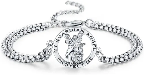 Miniatura 32 de Pulsera unisex de San Miguel/Cristóbal/Benedicto/Jude/José/Guadalupe/Ángel de la Guarda/Santa Muerte Pulsera de plata de ley 925 con cadena de doble