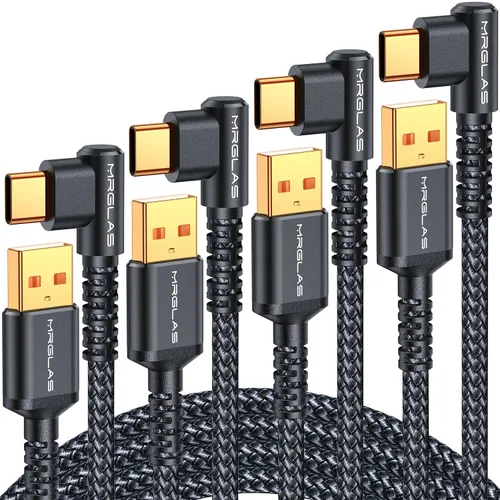 Miniatura 13 de MRGLAS Cable de carga USB C de 3.2A, [4 unidades, 10+6.6+3.3+1.6 pies] USB A a USB C en ángulo recto chapado en oro tipo C cargador de carga rápida